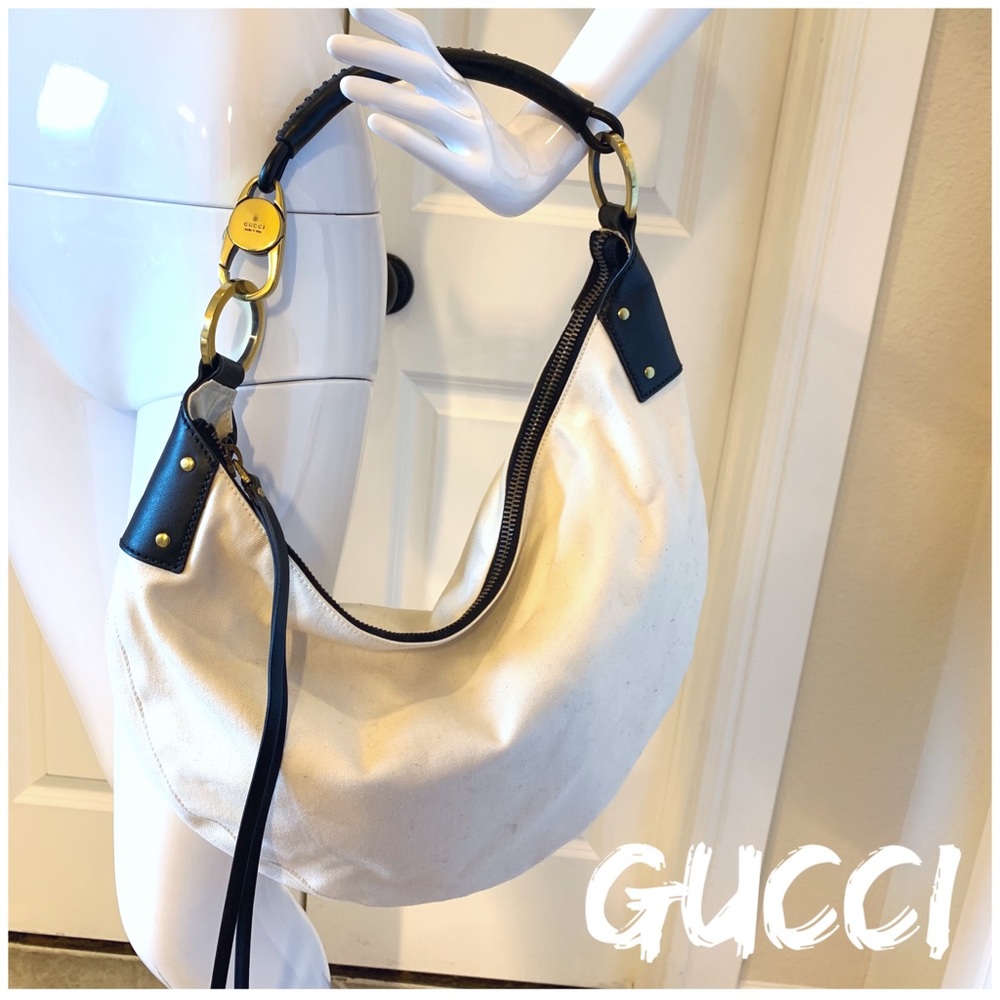💯 Authentic Gucci Canvas Half Moon Hobo